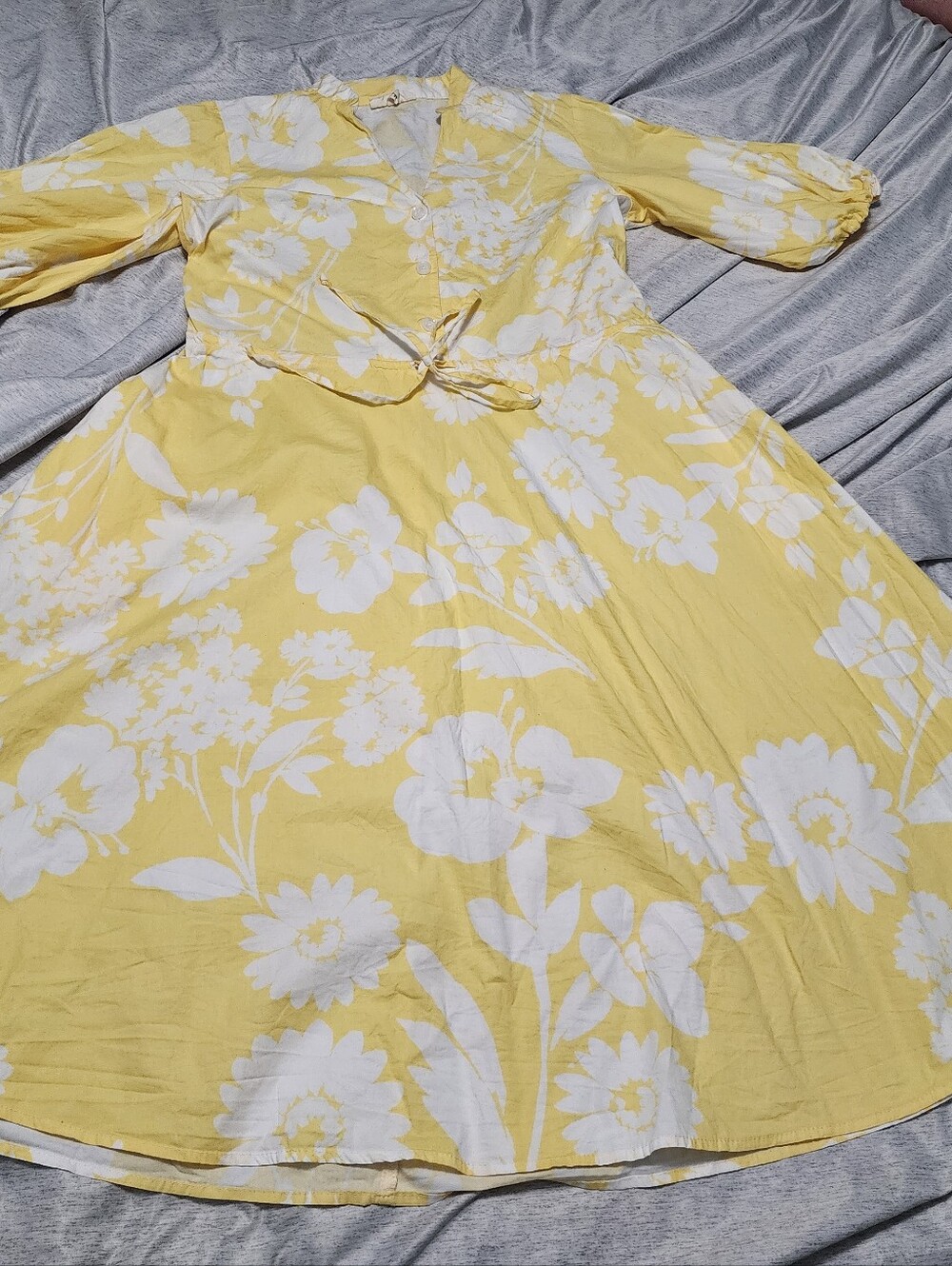 Yellow & White Floral Maxi Dress with Tie Waist